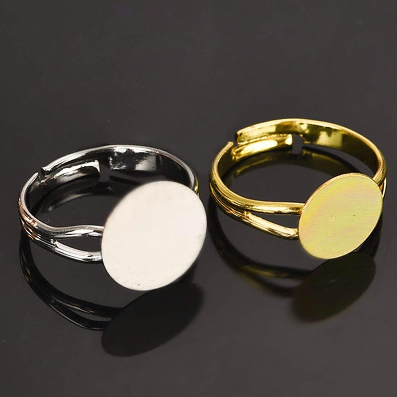 LANBEIDE 40 Pcs Blank Rings- Silver Plated Adjustable Flat 12mm Ring Base Blank Jewelry Findings (Gold+Silver) - Image 2